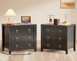 Huuger 23.6 Inch Night Stand with Charger Station and USB-C Port, 3 Drawer Nightstands Set of 2, Larger Wider Bedside Table, Mod