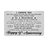 9 Year Anniversary Card Gifts for Husband Him, Happy 9th Wedding Anniversary Cards Gift for Men, Engraved Metal Wallet Insert