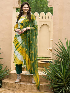 Gosriki Women'S Rayon Blend Straight Printed Kurta With Pant & Dupatta (Kerul Yellow-Gs_L_Yellow_Large),Yellow,,B0CGD7JCB9