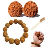 GWZTIO Wenwan Walnut, Chinese Walnuts Set, Walnut Bracelet, The Set Package Includes a Pair of Walnuts, a Bracelet, and a Mainte