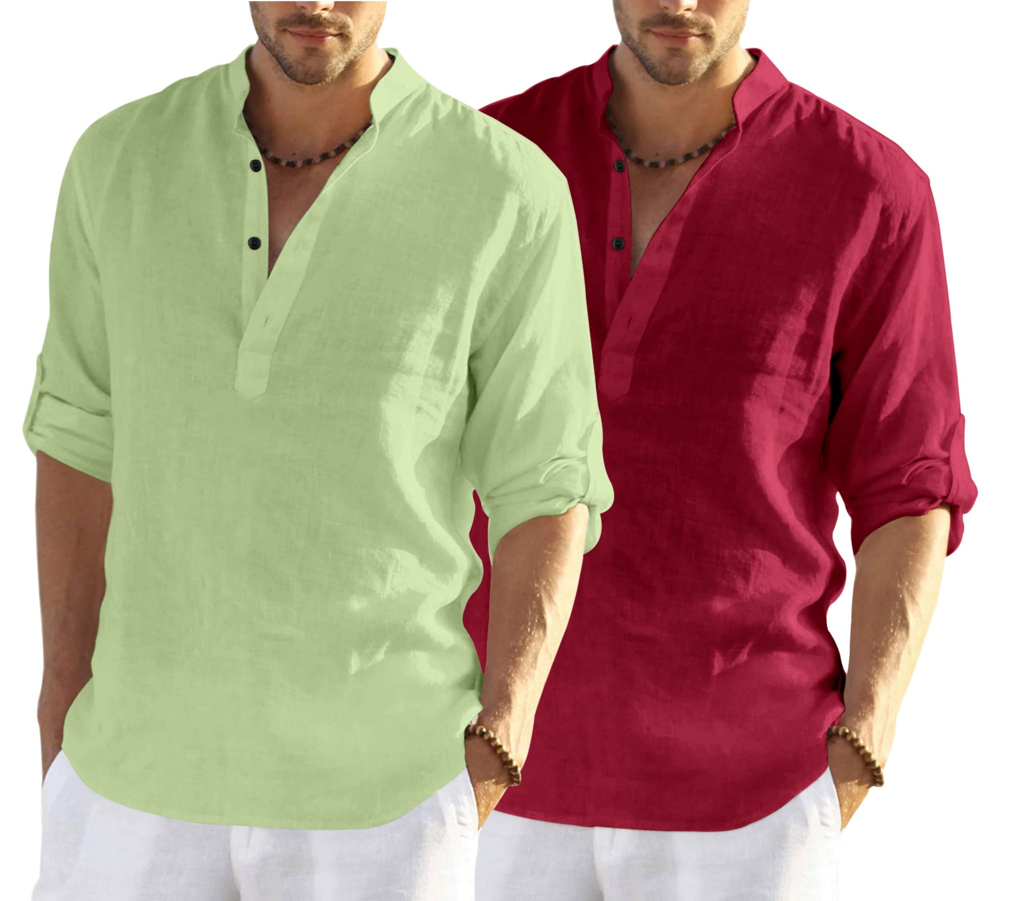 Bellstone Men'S Cotton Blend Solid Regular Dress Shirt (Kurta800_Combo_Light Green_Maroon_Xl_Lighr