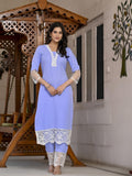 Anni Designer Women'S Cotton Blend Straight Solid Kurta With Pant (Takada Light Blue-Nw_M_Light Blue_Medium),Light Blue,M,,,
