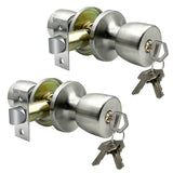 JO.KO Door Knob with Lock and Key, Round Ball Lock Interior/Exterior Door Knob for Bedroom Or Bathroom/Entry Door Handle (Stainl