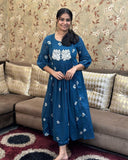 Gosriki Women'S Rayon Blend Anarkali Printed Kurta With Pant (Anveshi Kerosin-Gs_L_Kerosin_Large) Dark Blue,Dark Blue,,B0DP2CV97Q