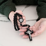 Alexander Castle Our Father Solid Wooden Rosary Beads (Handmade - Brazilian Walnut) with St Benedict Junction - Comes in Velour