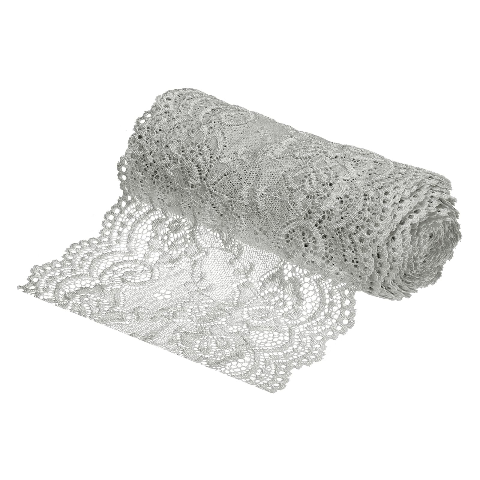 MECCANIXITY 6 Inch Wide 5 Yard Lace Ribbon Floral Pattern Light Gray Lace Trim Ribbon for Sewing Making, and DIY Crafts, Gift Wr