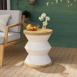 COSIEST White Outdoor Side Table, Round MgO Concrete End Patio Side Table, Lightweight Cylinder Top Plant Stand with Rotund Base