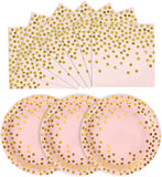 CENLBJ Pink and Gold Paper Plates-50 Pack- 25 * 7inch Paper Plates & 25 * 6.5inch Napkins,Pink Gold Plates and Napkins Party Sup