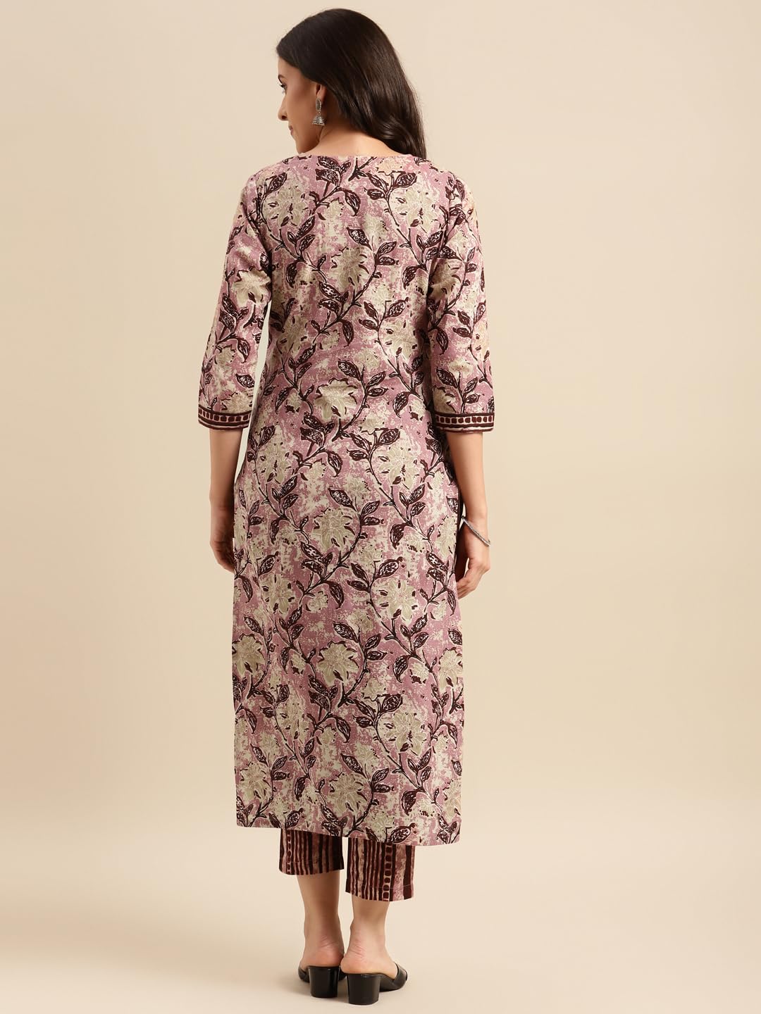 Anni Designer Women'S Cotton Blend Traditional Straight Printed Kurta And Pant Set (Prachi Wine-Nw_S_Wine_Small),Wine,S,Cotton Blend,Regular,Kurta