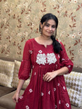 Gosriki Women'S Rayon Blend Anarkali Printed Kurta With Pant (Anveshi Maroon-Vks01-Gs_4Xl_Maroon_Xxxx-Large),Maroon,4,B0DCKBKC62