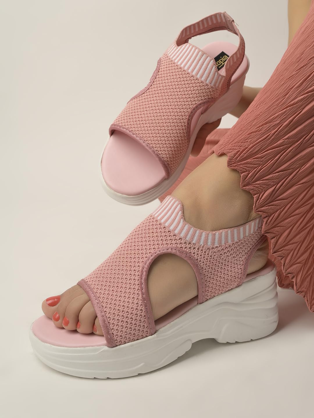 Shoetopia Lightweight Comfortable Trendy Flatforms Pink Sandals For Women & Girls /Uk5,Pink,5,B0BVMFWF3D