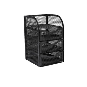 Neomate 3-Drawer Metal Mesh Desk Organizer with Top Tray | Multi-Purpose Stationery and Document Storage for Home & Office | Bla