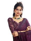 Satrani Womens Pure Georgette Saree (3473S696N_Wine)