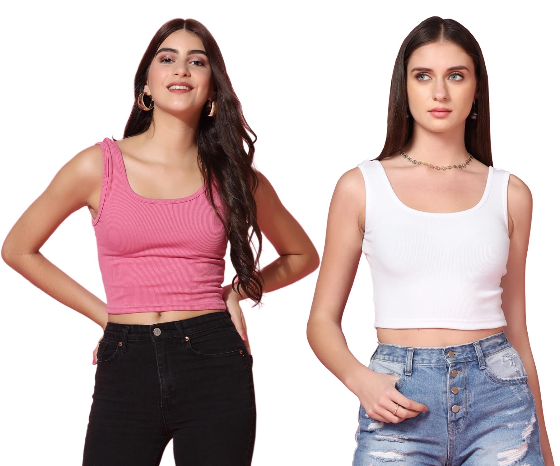 Toplot Women'S Combo Solid Ribbed Scoop Neck Sleeveless Slim Fit Tank Top Pack Of 2 (Combo-5069-Pnk-Wht-M),Pink-White,,B0CG5JPCMX