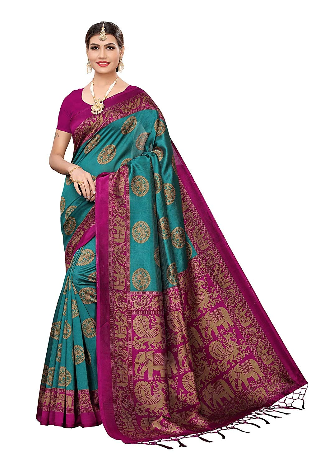 Anni Designer Women'S Mysore Silk Printed Saree With Blouse Piece Pack Of 2 (My Silk Combo 2409_Free Size),Multicolour,Free