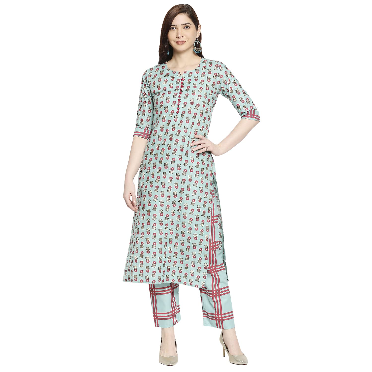 Anni Designer Women'S Cotton Straight Kurta With Pant (Disini Mulit_Gsk_Xxl_Multicolored_Xx-Large),Multicolour,2XL