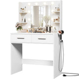 Furmax Make up Vanity Desk with Mirror and Power Outlet, Vanity with 3 Color Light Options Adjustable Brightness,Vanity Desk wit