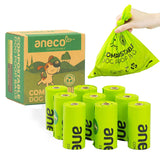 ANECO 100% Certified Home Compostable Dog Poop Bags (135 Count/9 Rolls), Large Poop Bags for Dogs & Cats, Extra Strong & Leak-pr