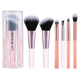 MOGILAN Travel Makeup Brush Set - Portable 6PCS Mini Cosmetic Brushes for Foundation, Concealer, Eyeshadow, Blush, Powder, Conto