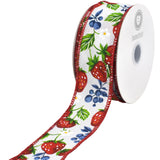 Homeford Spring Strawberries Blueberries Wired Ribbon, 1-1/2-inch, Red/White/Blue, 10-Yard