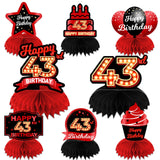 Happy 43rd Birthday Red and Black Table Honeycomb Centerpieces Balloons Theme Decor Table Decorations Table Toppers for Girls Wo