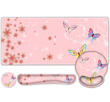 Peach Pink Butterflies Florals Mouse Pad, XXL Large Desk Mat Extended Reading Desk pad, 4 PCS Non-Slip Rubber Base Computer Big 