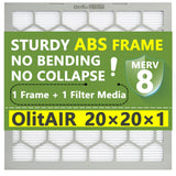 OlitAir 20x20x1 MERV 8 Air Filter,AC Furnace Air Filter,Reusable ABS Plastic Frame (Actual Size: 19 3/4 x 19 3/4 x 3/4)