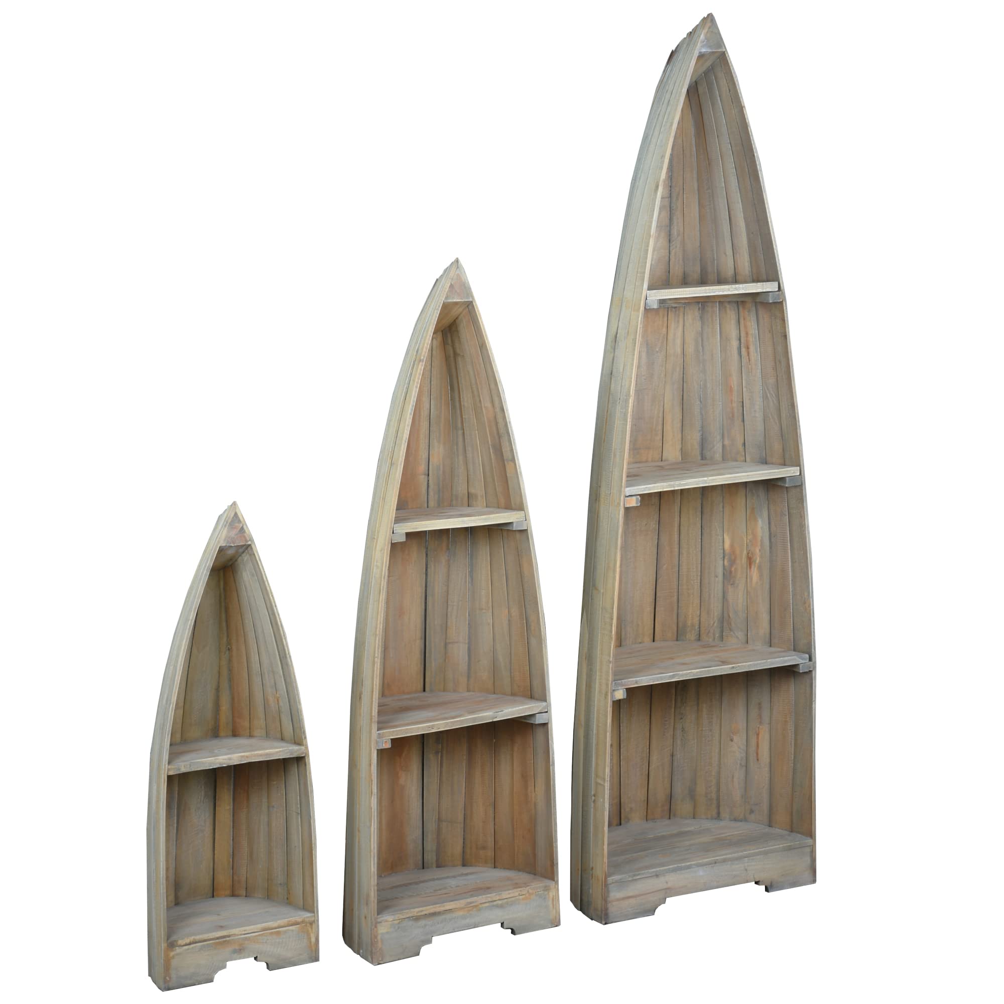 Sunset Trading Cottage 3 Piece Boat Shaped Freestanding Shelves | Driftwood Brown Solid Wood | Fully Assembled Nautical Display