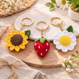 Earthbliss Handmade Crochet Keychain Set Sunflower, Strawberry & Daisy Key Rings For Women & Girls Cute Boho Aesthetic Bag C