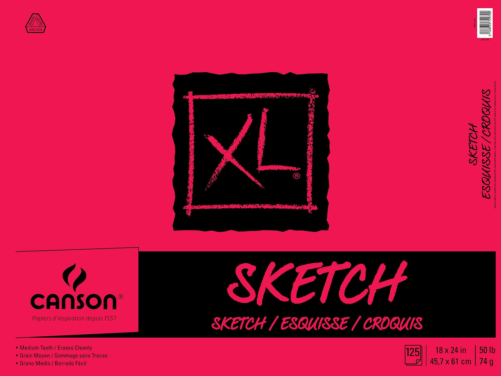 Canson Xl Series Sketchbook, Foldover Pad, 18X24 Inches, 125 Sheets (50Lb/74G) - Artist Paper For Adults And Students - Graphite