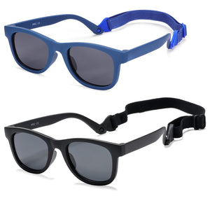 Coasion 2 Pack Bendable Flexible Polarized Newborn Baby Sunglasses With Strap For Infant Boys Girls Age 0-12 Months (Matte Black/Gray+Dark Blue/Gray),Accessories