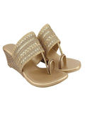 Shoetopia Womens Kolhapuris Wedge Heel, gold-coloured, 5 UK