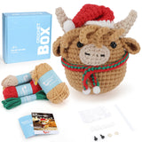 CrochetBox Christmas Crochet Kit for Beginners - Highland Cow Starters Crochet Kit, Beginners Crocheting Kitting for Adults Kids