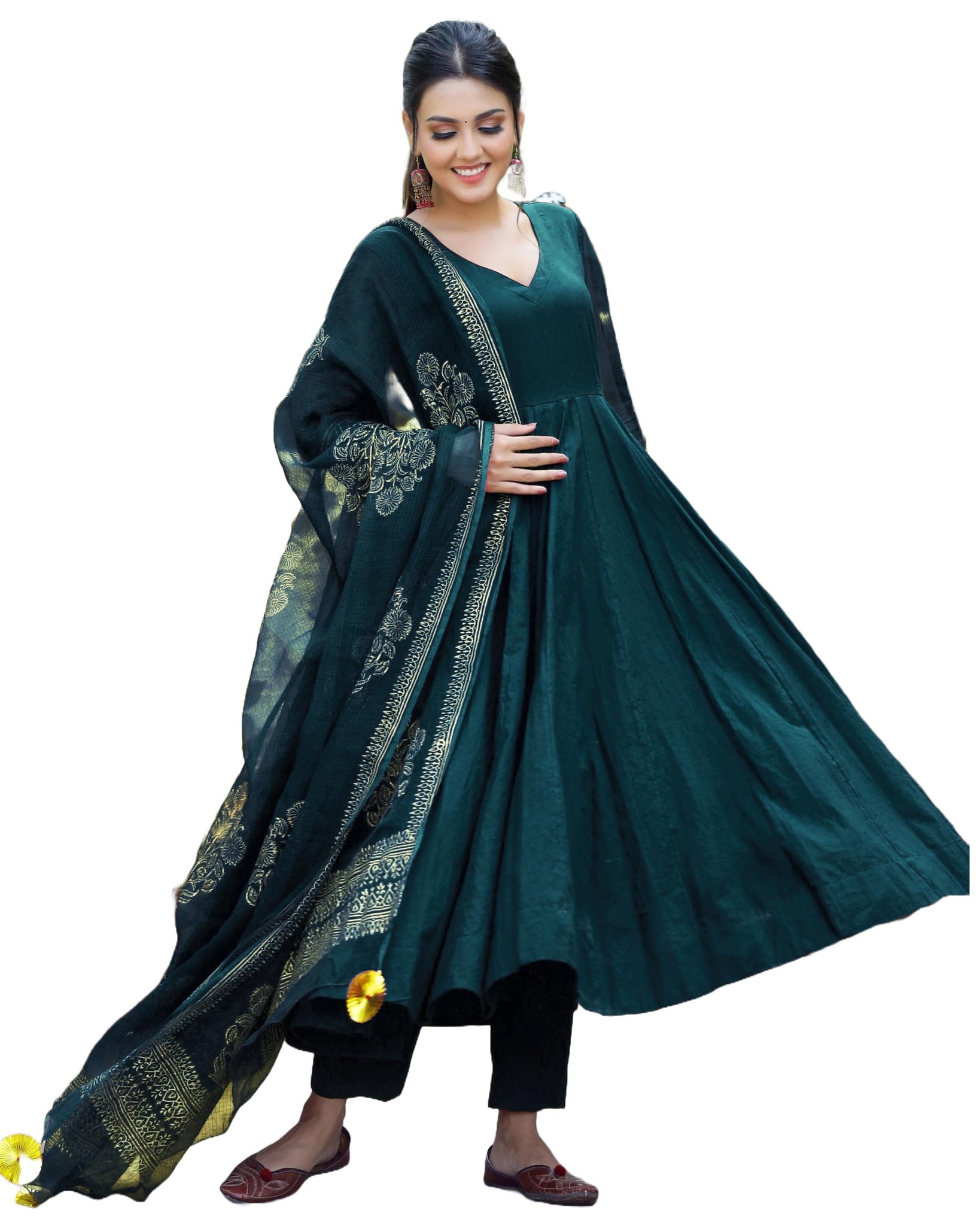Gosriki Women'S Cotton Blend Solid Anarkali Kurta With Pant & Dupatta (Magic-Kerosin-Nw-Gs_Xl_Dark Blue_X-Large),Dark Blue,,B0CRPC5T6D