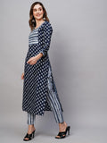 Anni Designer Women'S Cotton Blend Staright Printed Kurta With Pant (Kuhoo Blue-Knw_S_Blue_Small),Blue,S,Cotton Blend,Regular,Kurta