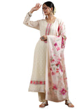 Libas Womens Embroidered Georgette Straight Kurta With Trousers And Dupatta
