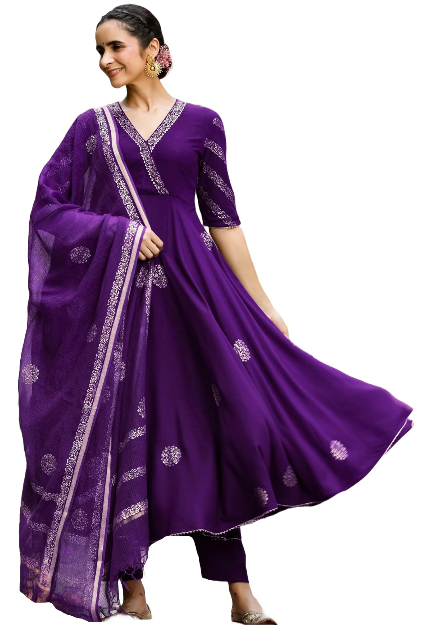 Gosriki Women'S Rayon Blend Anarkali Printed Kurta With Pant & Dupatta (Berlin Begani-Vks01-Gs_S_Begani_Small),Begani,,B0DFCFBYTW