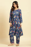 W For Woman Blue Digital Floral Printed Kurta Dupatta Bottomwear Set