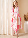 Anni Designer Women'S Cotton Blend Anarkali Printed Kurta With Pant (Santra Pink_S_Pink_Small),Pink,S,,,