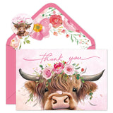 Whaline 24Pcs Spring Highland Cow Thank You Cards Mothers Day Blank Note Cards with Envelopes Stickers Watercolor Pink Floral B