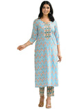 Gosriki Women'S Cotton Blend Straight Printed Kurta With Pant (Samina Sky-Gs_M_Sky Blue_Medium),Sky Blue,,B0D9YKY6KR