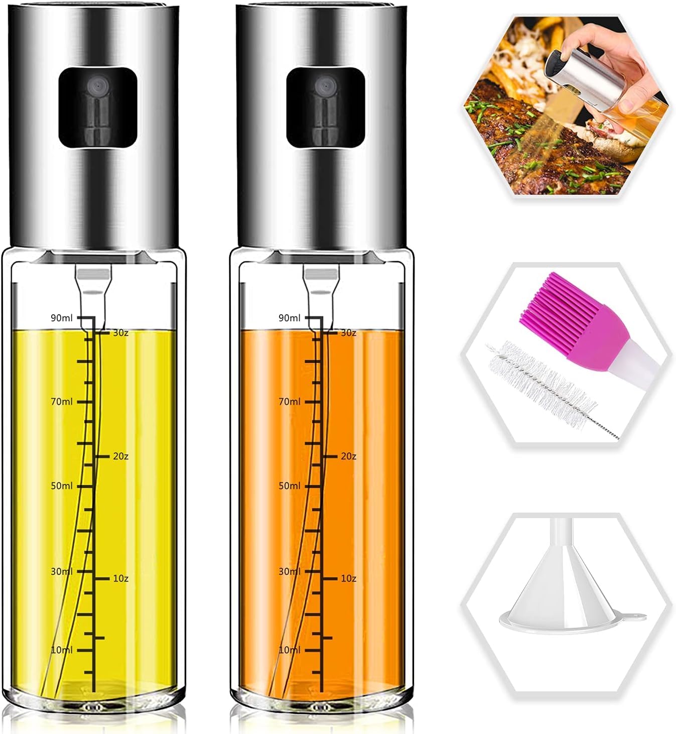 NORBASE Oil Sprayer for Cooking, 2 Pack Upgraded Olive Oil Spray Bottle Mister Refillable with Scale Air Fryer Accessories for K
