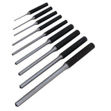 Performance Tool W7559 9 Piece Roll Pin Punch Set with Storage Pouch Heat Treated Steel, Knurled Grip, Reverse Taper Tip, Mult