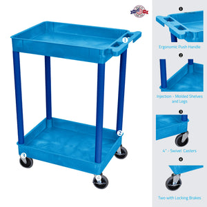 Luxor Bustc11Bu 2 Level Serving Cart, 37.5'' H X 24'' W X 18'' D, Blue
