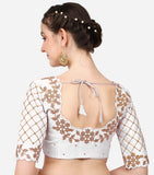Pujia Mills Women'S Embroidery Handwork, Rough Cut Work Stone Work Readymade Blouse (38, White)