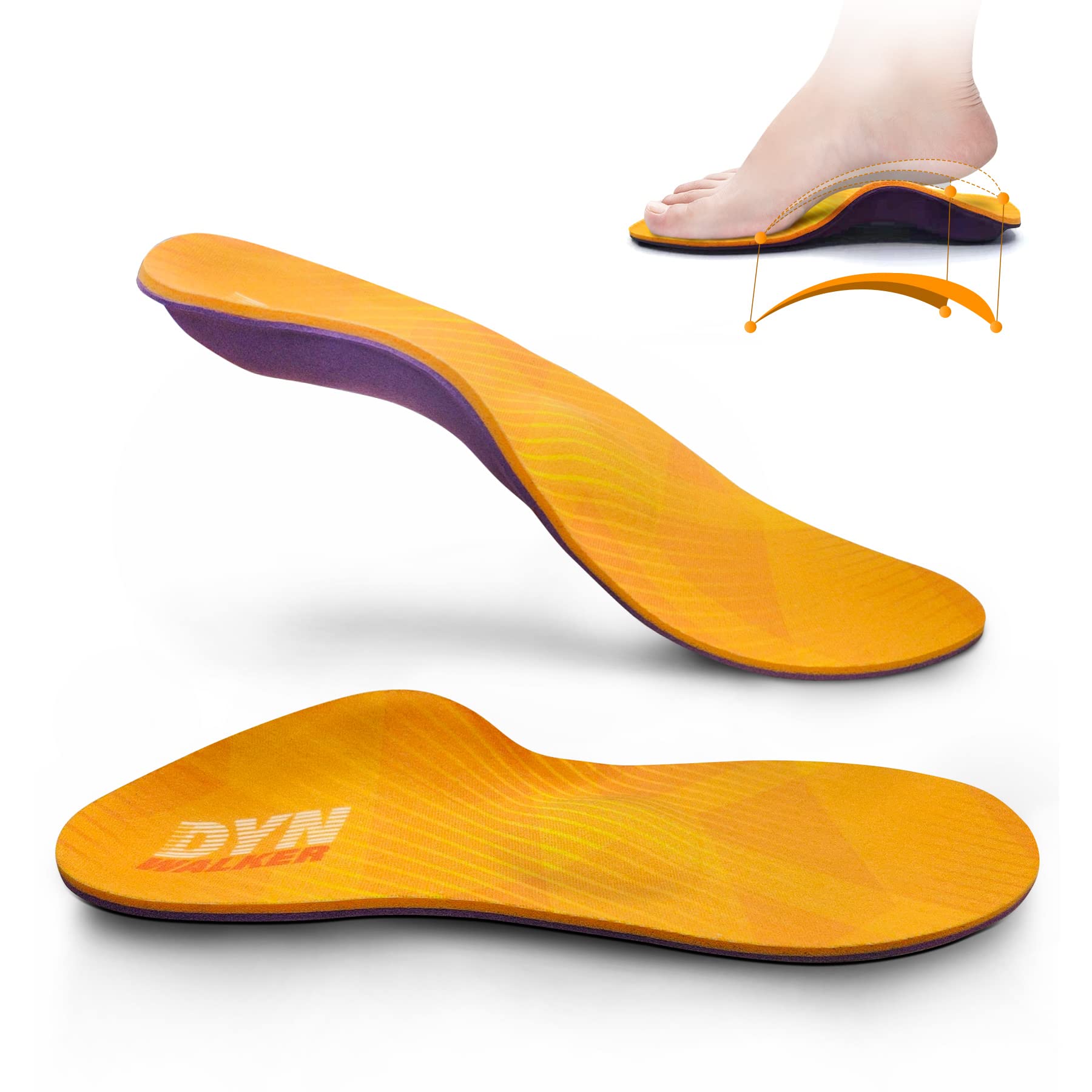 Orthotics for Plantar Fasciitis, DynWalker Arch Support Inserts, Prevent High Arches, Flat Feet, Metatarsalgia, Bone Spur, M