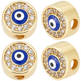 Beebeecraft 1Box 8Pcs Enamel Evil Eye Beads 18K Gold Plated Cubic Zirconia Blue Evil Eye Loose Round Bead for Jewelry Making DIY