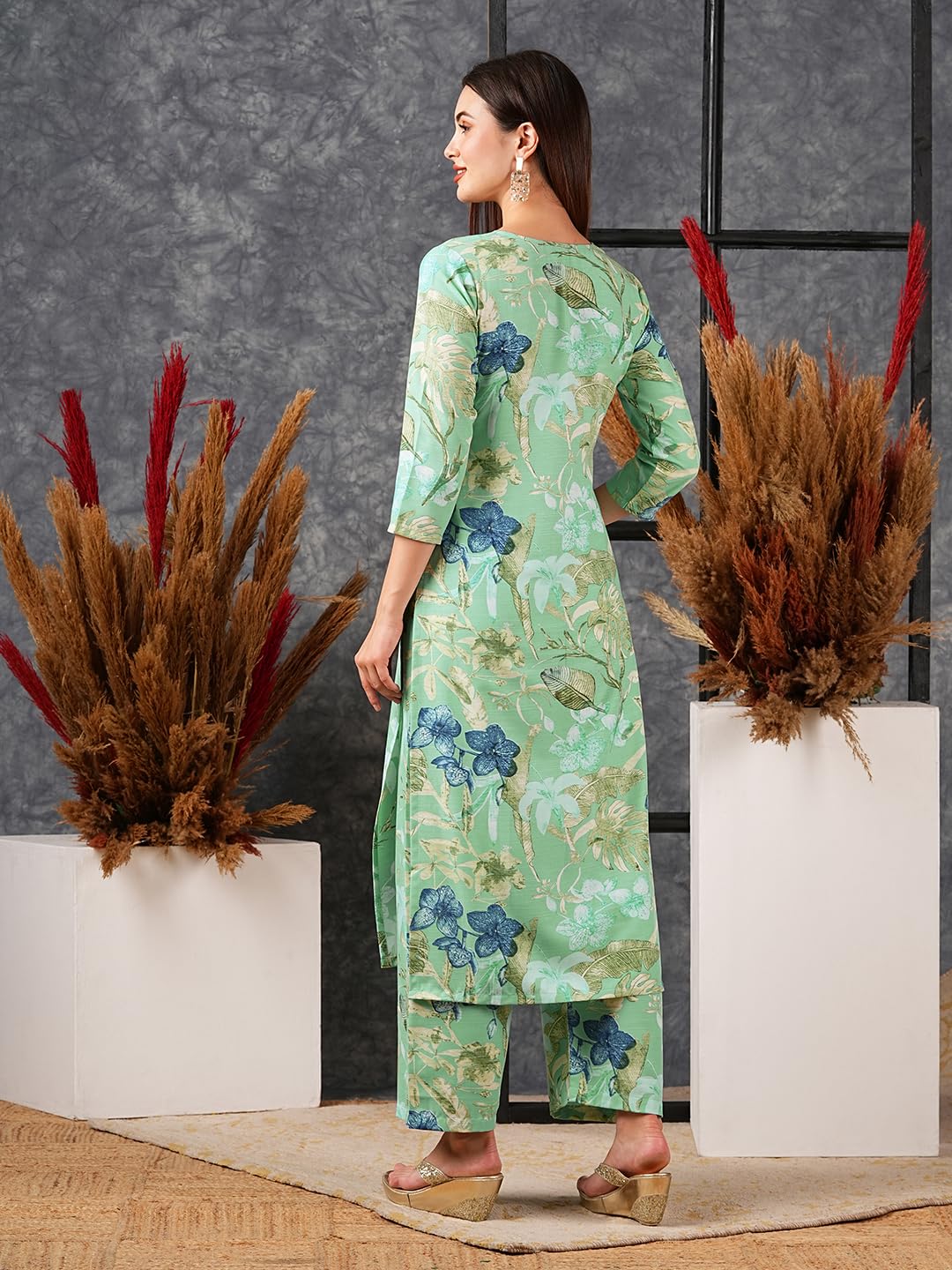 Gosriki Women'S Cotton Blend Straight Printed Kurta With Palazzo (Chinki Pista-Nw-Gs_Xxl_Pista_Xx-Large),Pista,2,B0D3QRCKX2