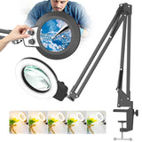 HITTI 12X Long Magnifying Glass with Light, 2025 Upgrade Infinite Color and Brightness LED Magnifying Lamp with Clamp, Hands Fre