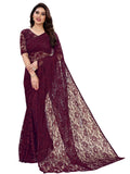 Satrani Womens Dyed Perl Rasel Net Saree (2135ST183_Wine)